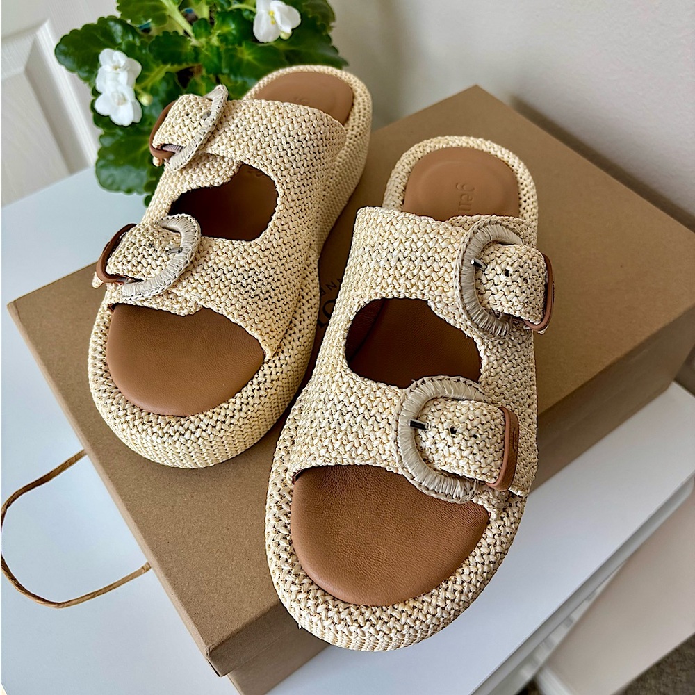 Gentle Souls by Kenneth Cole Theresa Platform Woven Raffia Sandal, Sz 7